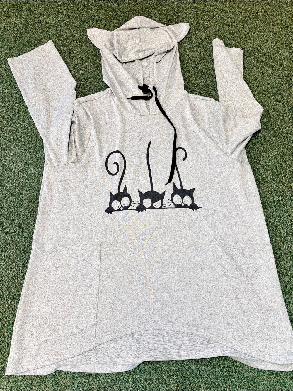 SHEIN Gray Cat-Ear Hoodie Tobe-lounge top with Playful Cat Trio Print